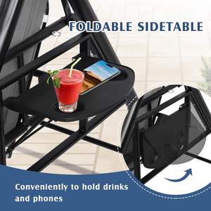 Balançoire <span class=keywords><strong>de</strong></span> véranda extérieure avec auvent et support, balançoire <span class=keywords><strong>de</strong></span> patio 3 places pour adultes, balançoire-lit convertible 2 en 1 avec porte-gobelet - Product Image 4