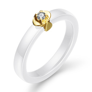 Bague en céramique et or 18 carats avec diamant rond taille brillant blanc et noir, bijou unisexe pour usage quotidien - Product Image 2