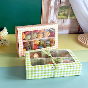 Boîtes à pâtisserie à carreaux H avec fenêtre transparente, boîte à carreaux <span class=keywords><strong>orange</strong></span> pour biscuits, macarons, pâtisseries, friandises artisanales, emballages de gâteaux, boîtes alimentaires - Product Image 3