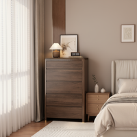 Commode moderne à 5 tiroirs en bois avec poignées métalliques, grande capacité, meuble de rangement pour chambre et salon