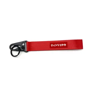 2023 Polyester Short Lanyard Customized Logo Event Wristband Keychain Card Holder Id Badge Holder Leather Lanyard Logo Woven