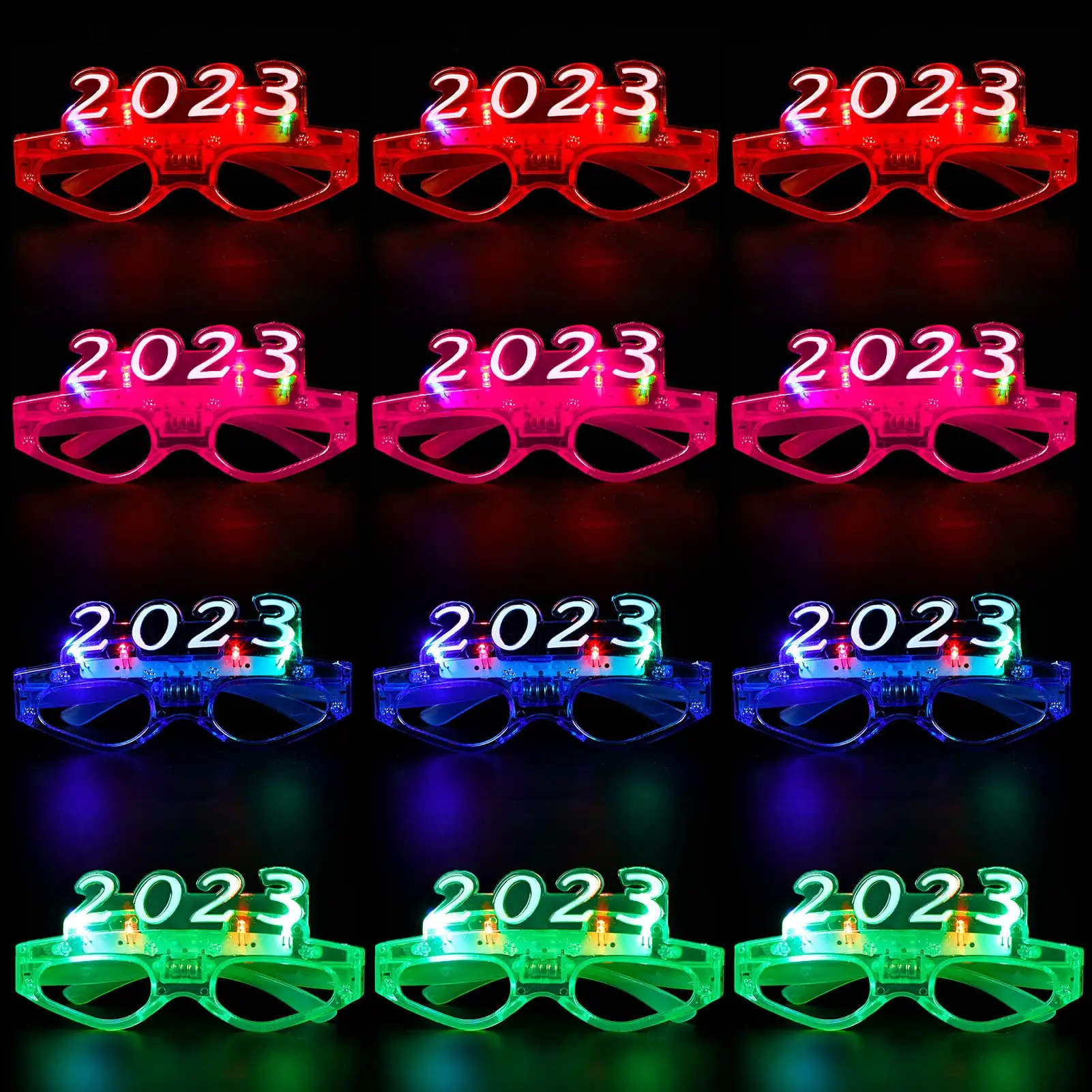 2023 LED Glowing Blinking Glasses Light Up Party Eye Glasses New Year Glasses for New Year Party Costume SUpplies