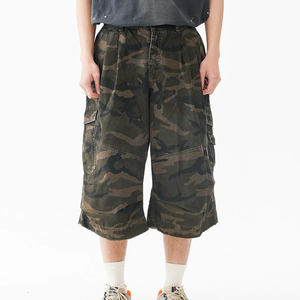 Shorts cargo camouflage pour homme, taille mi-haute, en toile élastique respirante, longueur capri, style streetwear - Product Image 3