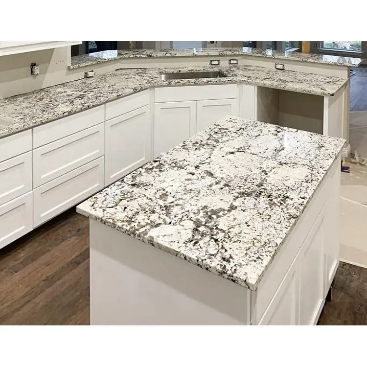 Encimera de granito de cocina blanca de piedra prefabricada, prefabricada, tamaños precortados