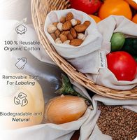 Sacs en mousseline de coton biologique avec cordon de serrage, sacs réutilisables pour produits frais, lot de 12, sacs de rangement naturels pour pain, fruits et légumes, pour les courses