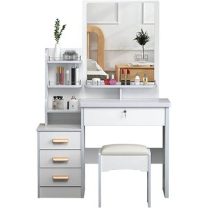 Giá thấp góc hẹp trang điểm nhà vệ sinh bàn trang điểm trắng Tủ lưu trữ tủ trang điểm Vanity với ghế và trượt gương - Product Image 4