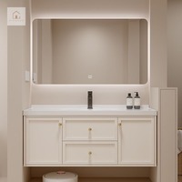 Meuble-lavabo sur mesure XINGRUO, style crème élégant, haut de gamme, pour salle de bain de villa de luxe ou appartement, solution de conception de projet.