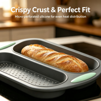 Lot de 2 moules à baguettes en silicone, 3 cavités et 2 cavités perforées, avec poignées, pour la cuisson au four