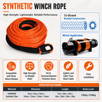 Sangle de remorquage UHMWPE 12 brins de 12 mm x 26 m pour voitures, outil d'urgence extérieur pour le sauvetage des véhicules tout-terrain, corde de treuil synthétique avec crochet