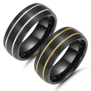 Trendy Roestvrij Staal 8Mm Aangepaste Eenvoudige Trouwring Mannelijke Ringen Circlet Kleurrijke Dubbele Groeven Sieraden Vinger Heren Ringen