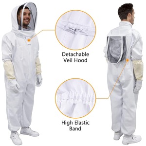 Combinaison d'apiculture blanche avec voile et gants en peau de chèvre Vêtements complets - Product Image 3
