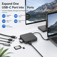 Base de Conexión USB-C 7 en 1 con 4K+60Hz para 100W PD, 3 Puertos USB 3.0, Lector de Tarjetas SD/TF, Carcasa de ABS, en Stock
