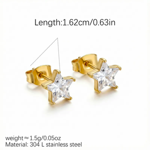 Boucles d'oreilles tendance en zircon étoile pour femmes, plaquées or véritable 18 carats, acier inoxydable 304, électroplaqué sous vide, imperméables, ne se décolore pas - Product Image 3