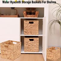 Paniers de rangement pliables carrés en jacinthe d'eau écologiques avec cadre en fer pour vêtements et chaussures, maison, cuisine, jardin