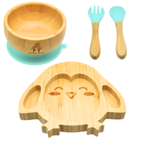 Ensemble de vaisselle pour bébé Goodlife Penguin : bol et cuillère avec anneau d'aspiration, silicone de qualité alimentaire, assiette moderne en bambou