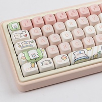 Keycaps Rose Porc au design de dessin animé laiteux et mignon, profil carré, sublimation par transfert, universels, emballés en boîte, fabriqués en Chine.