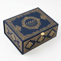Boîte magnétique en carton bleu de luxe pliable sur mesure pour l'emballage de vêtements de luxe avec estampage de logo en feuille d'or