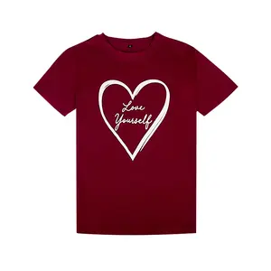 플러스 사이즈 발렌타인 데이 셔츠 여자 사랑 하트 프린트 반소매 상의 캐주얼 티셔츠 블라우스