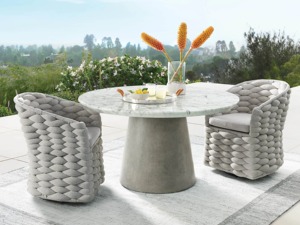 Ensemble de table de jardin en pierre avec plateau en faux marbre contemporain de qualité supérieure, renforcé de cadres métalliques, base en GRC - Product Image 5