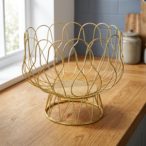 Panier de rangement moderne en fil doré, corbeille à fruits ronde en métal 21 cm, design durable pour la décoration du salon - Product Image 2