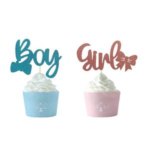 He ou She Boy ou Girl Cupcake Toppers paillettes Baby Shower Cupcake pick décoration pour les fournisseurs de révélation du sexe - Product Image 2