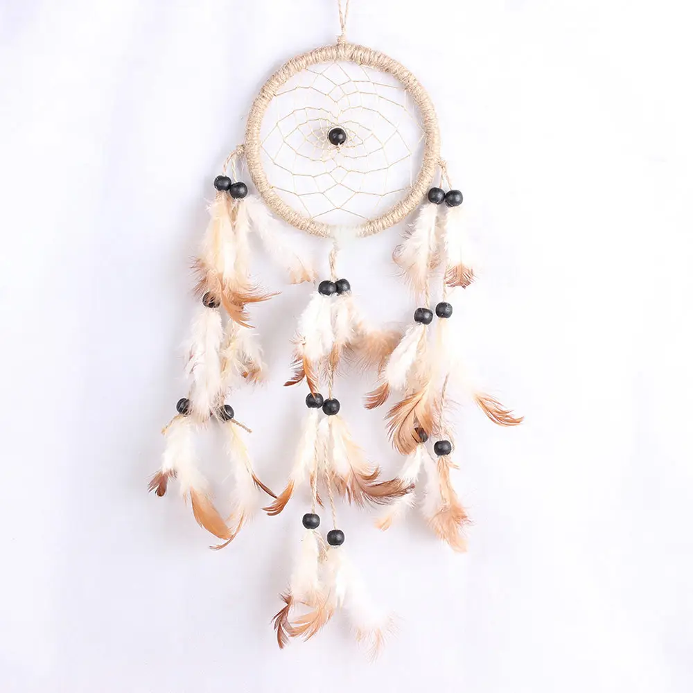 Creative handmade hemp rope wood bead dream catcher home dream catcher hanging decoration car feather pendant