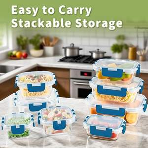 Contenants de stockage en verre pour cuisine et garde-manger, écologiques et compatibles micro-ondes, récipients modernes pour la préparation des repas, couvercles à clipser pour le déjeuner, étanches - Product Image 6