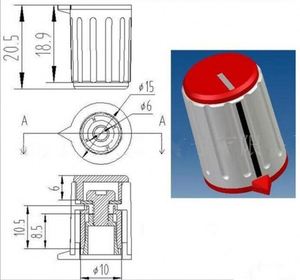 BONENS KN-15 Corps noir avec ligne indicatrice blanche Bouton de potentiomètre de 6 mm - Product Image 6
