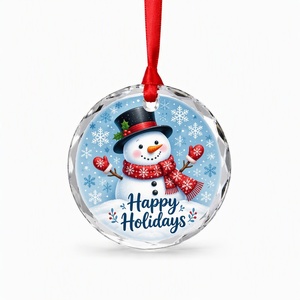Ornamen Natal Santa Claus dari Kaca Kristal 8cm, Bentuk Bulat, Gantungan dengan Pita Merah, Cetak Kustom, Hadiah Liburan - Product Image 4