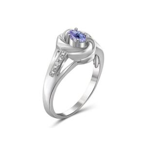 1.25 Carat 4 Prong Ovate Natural Tanzanite <b>and</b> Accent <b>White</b> Diamond Sterling <b>Silver</b> Ring for Women - Product Image 2