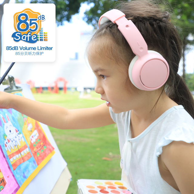 Auracast Kids Bluetooth 5.0 Headphones 85dB Safe Volume Limit Wireless Headset for School Online Learning Boys Girls