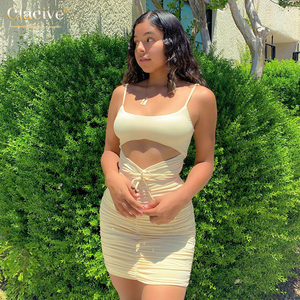 Clacive Spaghetti Correa hueco cordón vestidos de verano casuales de las mujeres Ropa Mujer vestidos de moda de las mujeres - Product Image 1