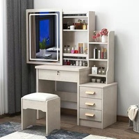 Coiffeuse Moderne Lumineuse avec Miroir et Panneaux Design pour Chambre