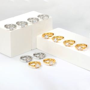Pendientes Clásicos Simples de Zirconia Cúbica Apilables en Forma de Gota de Agua y Corazón Cuadrado, Pendientes de Aro de Acero Inoxidable con Baño de Oro de 18K al por Mayor - Product Image 5