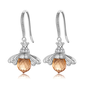 Cute <b>Bee</b> Shape Drop Earrings With Crystal Rhinestone Gold Plated Women's Jewelry <b>Gift</b> - Product Image 2