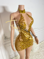 Robe sans manches à dos ouvert pour femme Ocstrade, robe en strass, tenue d'anniversaire, robe femme sexy, robe de soirée dorée pour femme