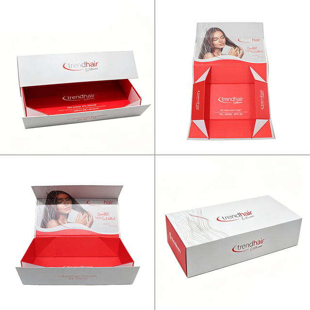 Custom Logo Premium Recyclable Portable Wig Packaging Boxes Luxury Rigid Hair Extensions UV Coating Folding Paperboard Sponge