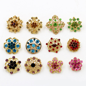 Muslim Fashion Card-Packaged Alloy Rhinestone Flower Shape Gold Plated Brooches Engagement <b>Wedding</b> Party Gifts Wholesale - Product Image 1