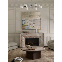 Ensemble de cheminée murale en marbre travertin beige avec cadre en acier intégré, manteau de cheminée monobloc, haute dureté Mohs