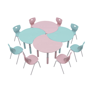 Spliceable Children's Study Desk and Chair Set in pink and Blue Color Scheme, Kindergarten Interactive Table