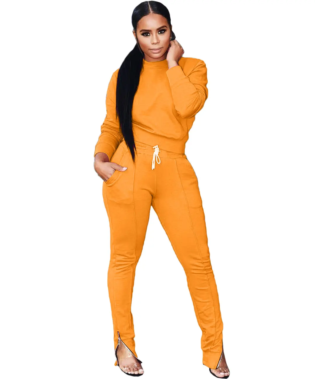 Spring Women Clothing 2021 Solid Color Long Sleeve Casual Pullover Jogging Track Suit Women Two Piece Pants Set Women Clothing