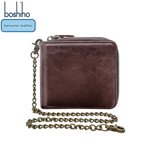 For Men's Vintage Chain <b>Wallet</b> Real Leather Zipper Bifold Short <b>RFID</b> Blocking Anti-Theft Coin Pocket Purse Travel - Product Image 1