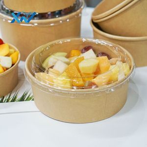Kotak Kemasan Makanan Cepat Saji Sekali Pakai Grosir, Mangkuk Kertas Bulat untuk Bawa Pulang, Wadah Sup Bubur, Mangkuk Salad, Mangkuk Kertas Kraft Besar - Product Image 6