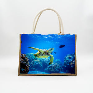 Bolso de <span class=keywords><strong>compras</strong></span> de arpillera liso al por mayor, bolso de <span class=keywords><strong>compras</strong></span> de yute de arpillera ecológico natural grande impreso personalizado, bolso de playa con logotipos - Product Image 2