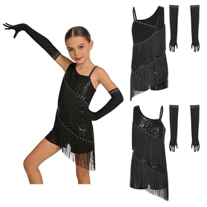 Girls <b>Dance</b> Leotard Dress With Fringes And Gloves <b>Stage</b> Performance <b>Wear</b> For Latin Ballroom Dancing Kids 6-16 Years <b>Old</b> - Product Image 3
