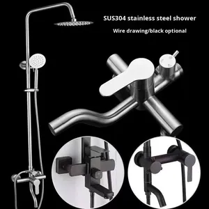 Ensemble <span class=keywords><strong>de</strong></span> <span class=keywords><strong>douche</strong></span> en acier inoxydable 304 noir, design italien classique, <span class=keywords><strong>barre</strong></span> coulissante, pomme <span class=keywords><strong>de</strong></span> <span class=keywords><strong>douche</strong></span> carrée à quatre fonctions, pressurisée, trois vitesses - Product Image 2
