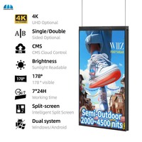 Layar iklan LCD 55 inci windows toko dua sisi 65 inci kecerahan tinggi papan reklame Digital restoran