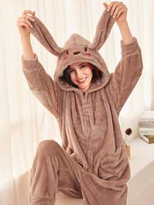<span class=keywords><strong>Pijama</strong></span> <span class=keywords><strong>de</strong></span> una pieza suave <span class=keywords><strong>de</strong></span> invierno cálido para adultos con capucha y bonito <span class=keywords><strong>conejo</strong></span> para mujer con logotipo personalizado - Product Image 5