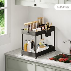 Organisateur de rangement à 2 niveaux avec roulettes pour couverts, douche, salle de bain, cuisine sous l'évier, tiroirs de rangement - Product Image 4