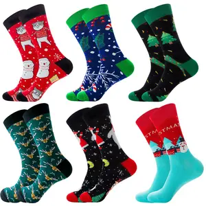 Vente chaude personnalisé hommes drôle de noël coton mi-mollet chaussettes pour femmes hiver chaud fou amusant équipage nouveauté robe chaussettes pour